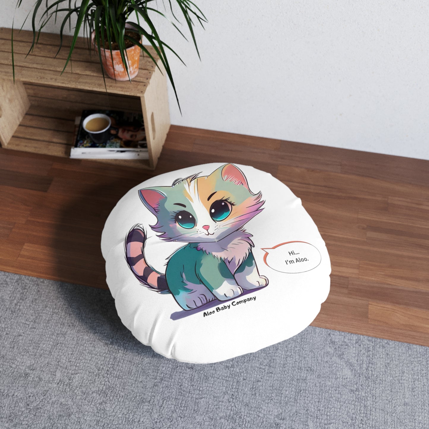 Aloo Baby "Cute Kitten: Hi" - Round Floor Pillow