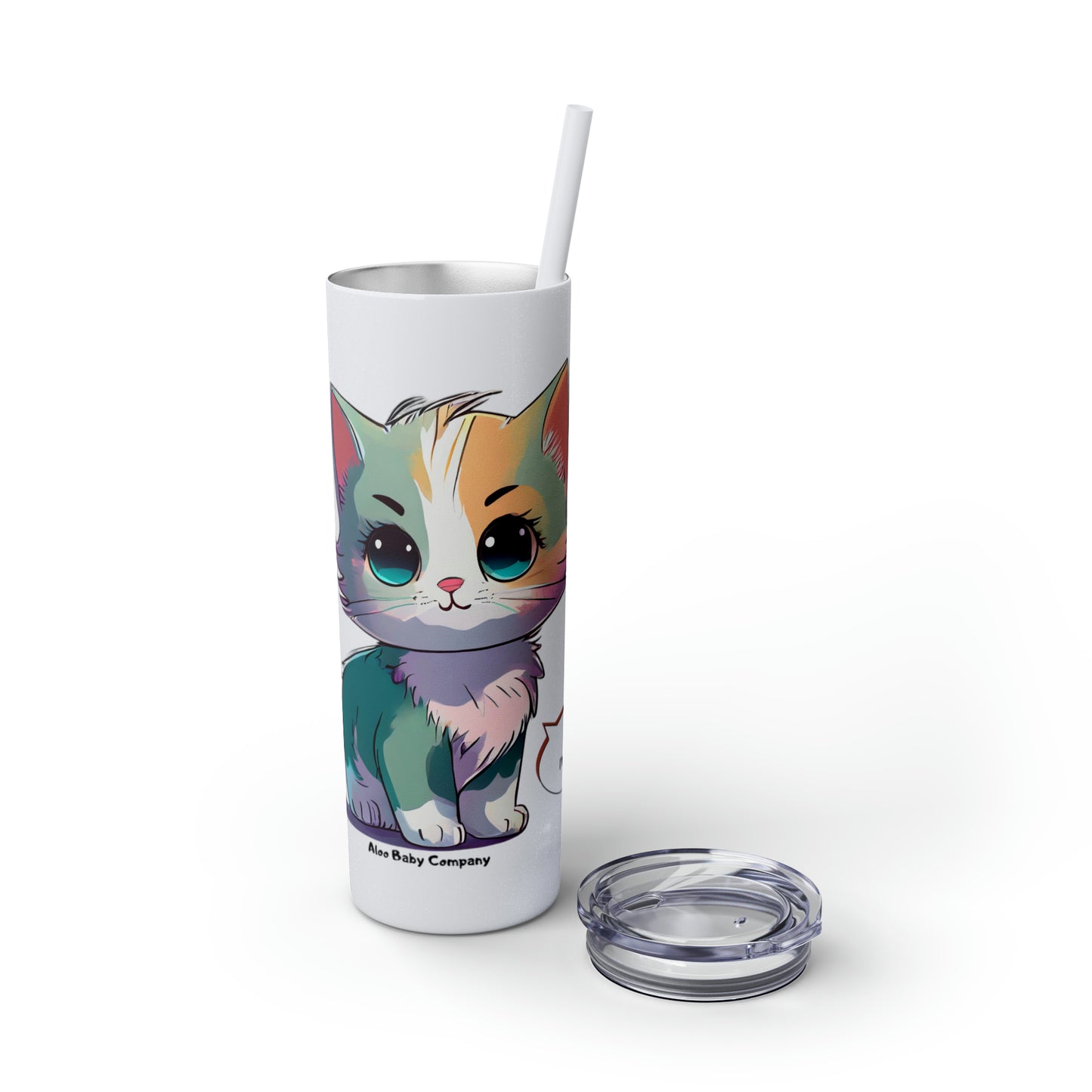 Aloo Baby "Cute Kitten: Hi" - Skinny Bottle with Straw