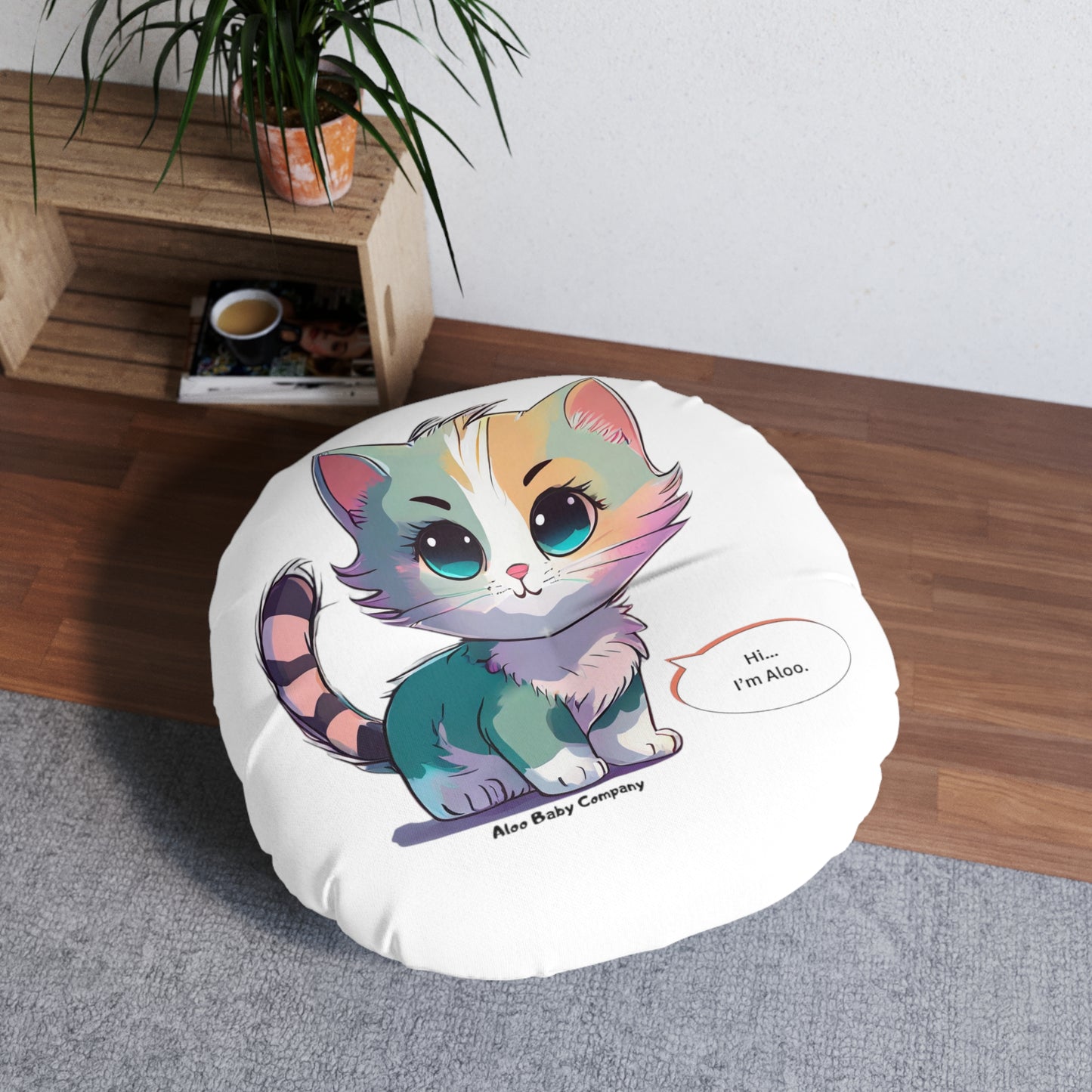 Aloo Baby "Cute Kitten: Hi" - Round Floor Pillow